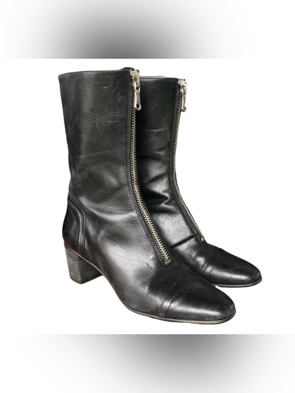 Zara Woman Black Women's Leather Mid-Calf Zip Boots 41 10.5